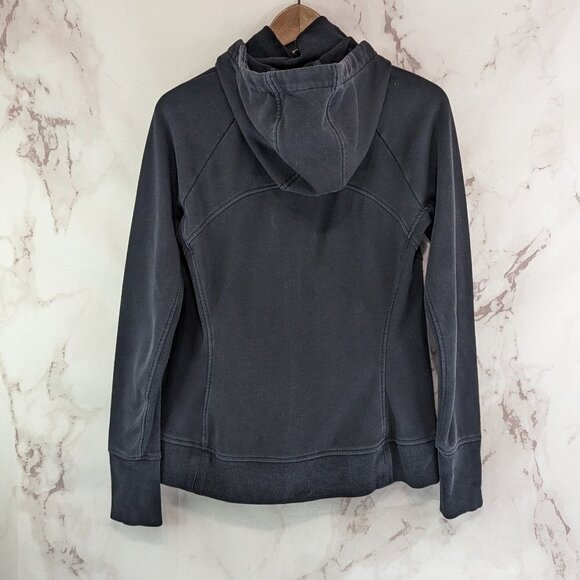 Athleta Jacket Women Medium Black Hoodie Full Zip Fleece Thumb Hole Triumph - Picture 5 of 12